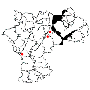 Схема распространения касатика борового на территории Ульяновской области