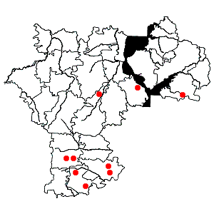 Схема распространения касатика низкого на территории Ульяновской области