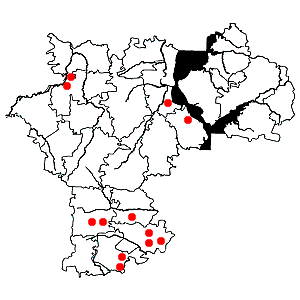 Схема распротранения копеечника крупноцветкового на территории Ульяновской области