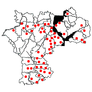 Схема распространения ковыля перистого на территории Ульяновской области