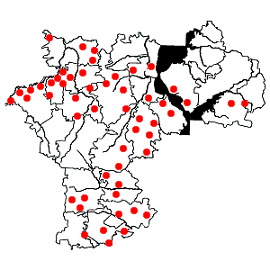 Схема распространения адониса весеннего на территории Ульяновской области