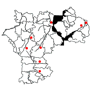 Схема распространения белозора болотного на территории Ульяновской области