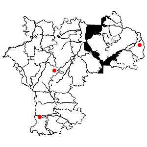Схема распространения березы приземистой на территории Ульяновской области