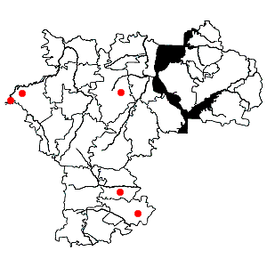Схема распространения дремлика тёмно-красного на территории Ульяновской области