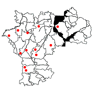 Схема распространения грушанки средней на территории Ульяновской области