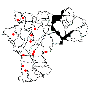 Схема распространения ивы лапландской на территории Ульяновской области