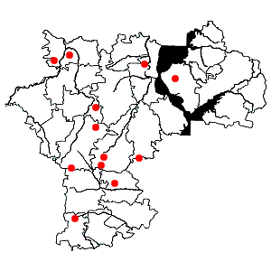 Схема распространения ивы розмаринолистной на территории Ульяновской области