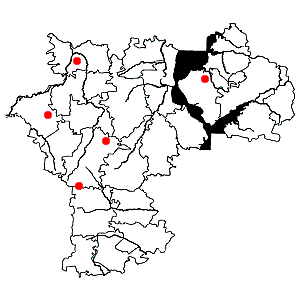 Схема распространения ивы черниковидной на территории Ульяновской области