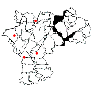 Схема распространения очеретника белого на территории Ульяновской области