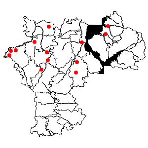 Схема распространения пальчатокоренника мясо-красного на территории Ульяновской области