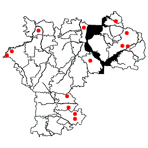 Схема распространения пыльцеголовника красного на территории Ульяновской области
