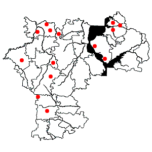 Схема распространения плауна булавовидного на территории Ульяновской области