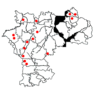 Схема распространения плауна годичного на территории Ульяновской области