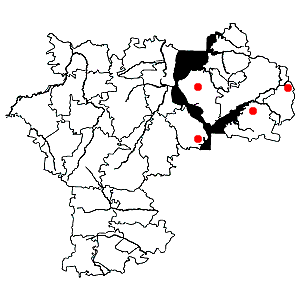 Схема распространения подорожника солончакового на территории Ульяновской области