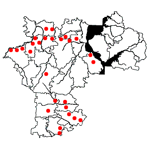 Схема распространения тимьяна клопового на территории Ульяновской области