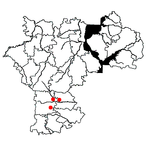 Схема распространения тимьяна Палласа на территории Ульяновской области