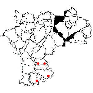 Схема распространения валерианы клубненосной на территории Ульяновской области